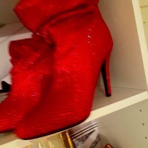 Stunning red rhinestone ankle boots